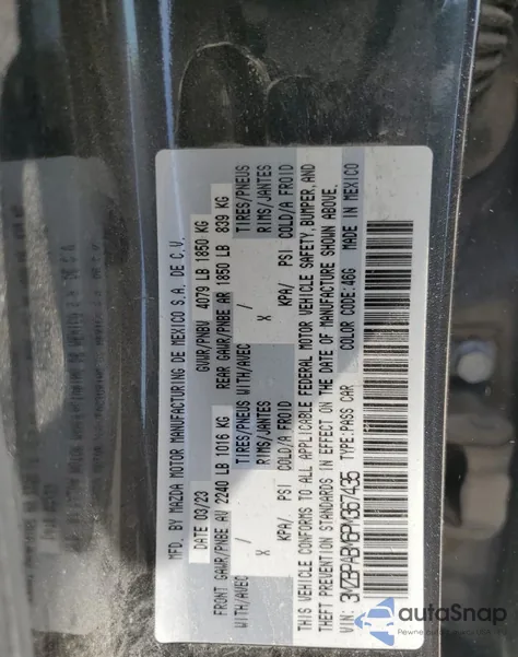 2023 Mazda 3 Select from USA, damaged, VIN 3MZBPABM6PM367435